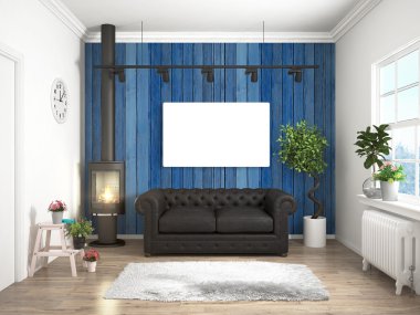 Modern parlak iç. 3D render