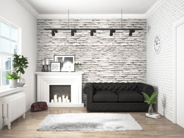 Modern parlak iç. 3D render