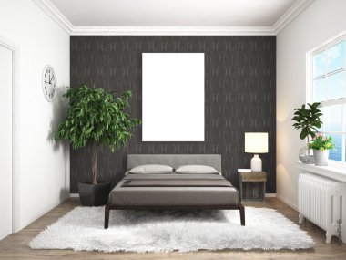 Modern parlak iç. 3D render