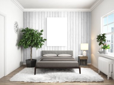 Modern parlak iç. 3D render