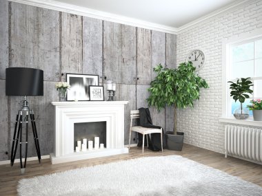 Modern parlak iç. 3D render