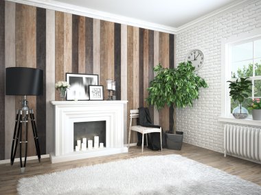 Modern parlak iç. 3D render