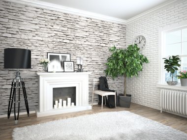 Modern parlak iç. 3D render