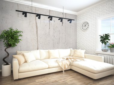 Modern parlak iç. 3D render