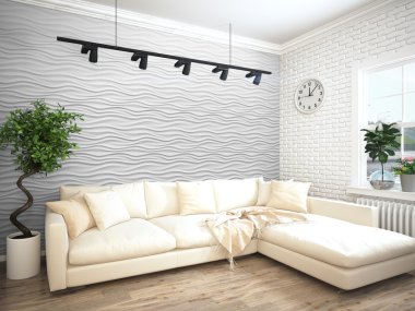 Modern parlak iç. 3D render