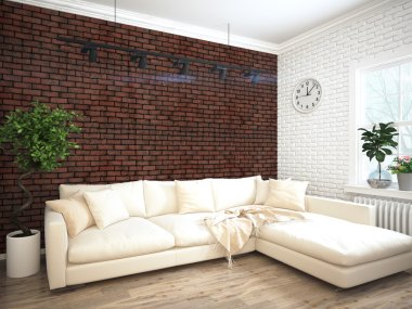 Modern parlak iç. 3D render