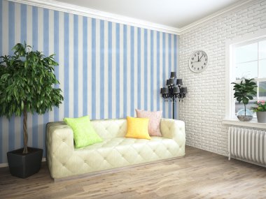 Modern parlak iç. 3D render