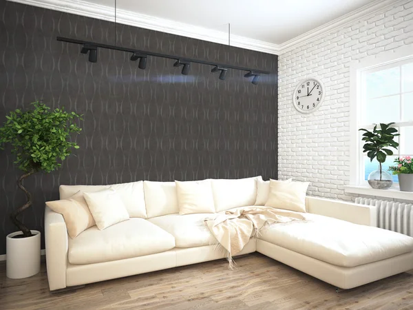 Modernes helles Interieur. 3D-Darstellung — Stockfoto