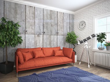 Modern parlak iç. 3D render