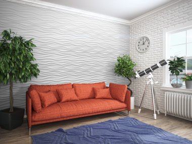 Modern parlak iç. 3D render