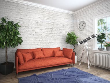 Modern parlak iç. 3D render