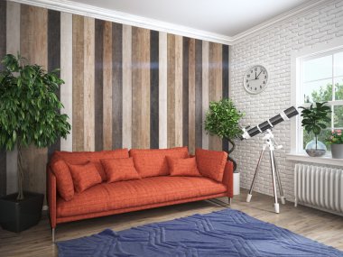 Modern parlak iç. 3D render