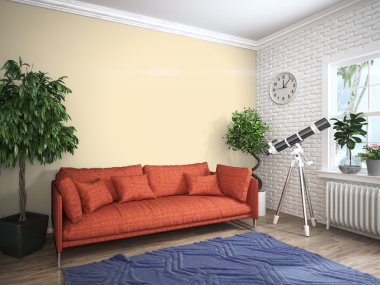 Modern parlak iç. 3D render