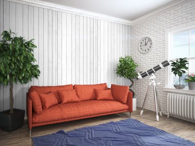 Modern parlak iç. 3D render