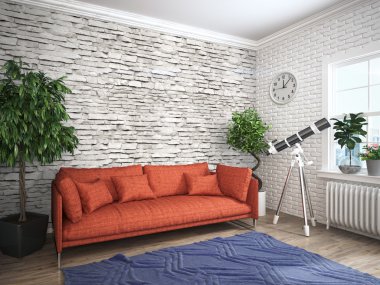 Modern parlak iç. 3D render