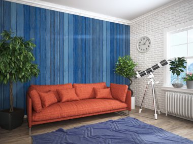 Modern parlak iç. 3D render