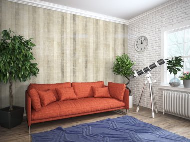 Modern parlak iç. 3D render