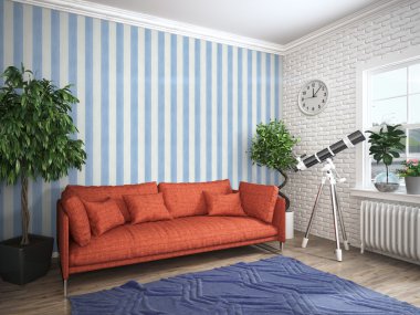 Modern parlak iç. 3D render