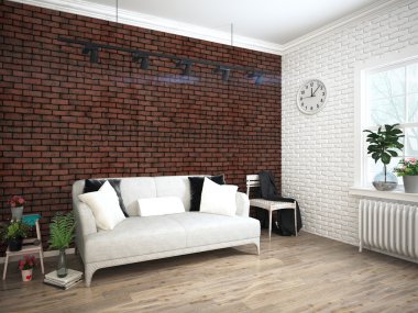 Modern parlak iç. 3D render