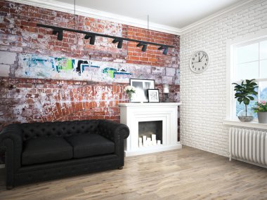 Modern parlak iç. 3D render