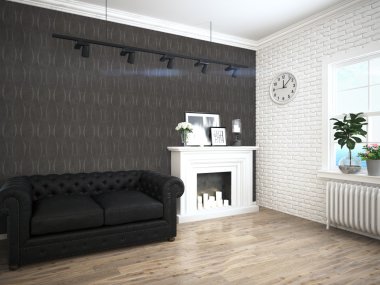 Modern parlak iç. 3D render