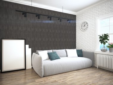 Modern parlak iç. 3D render