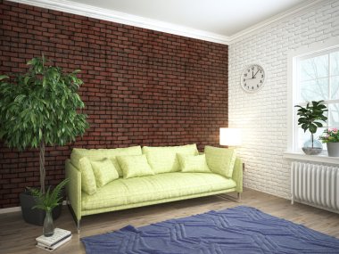 Modern parlak iç. 3D render