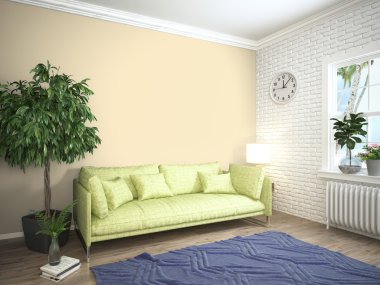 Modern parlak iç. 3D render