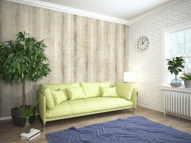 Modern parlak iç. 3D render