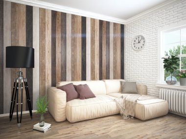 Modern parlak iç. 3D render