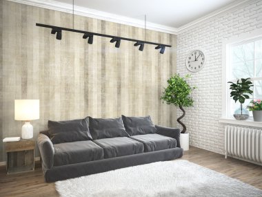 Modern parlak iç. 3D render