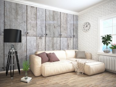 Modern parlak iç. 3D render