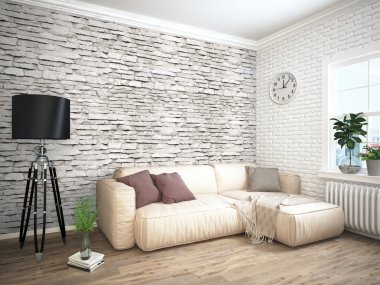 Modern parlak iç. 3D render