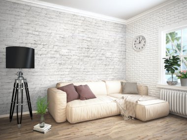 Modern parlak iç. 3D render