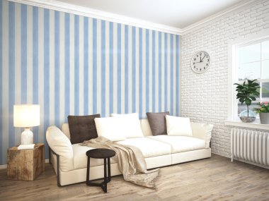 Modern parlak iç. 3D render