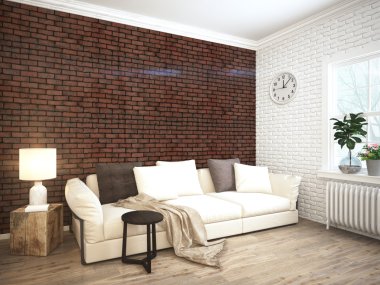 Modern parlak iç. 3D render