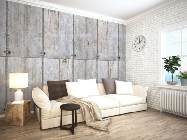 Modern parlak iç. 3D render