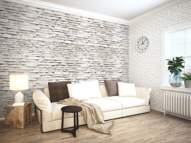 Modern parlak iç. 3D render