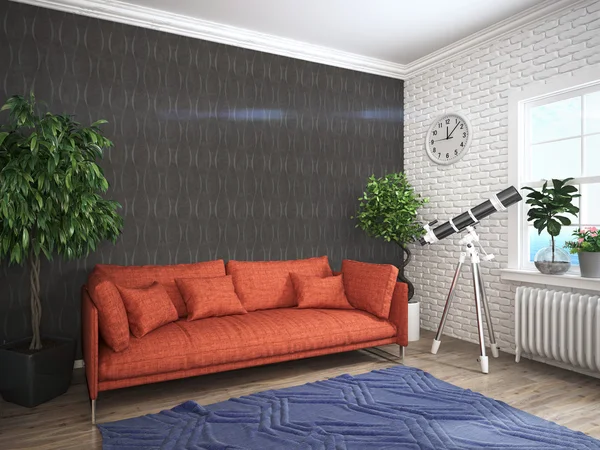 Modern parlak iç. 3D render