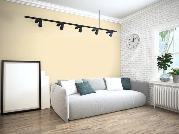 Modern ljus interiör. 3D-rendering — Stockfoto