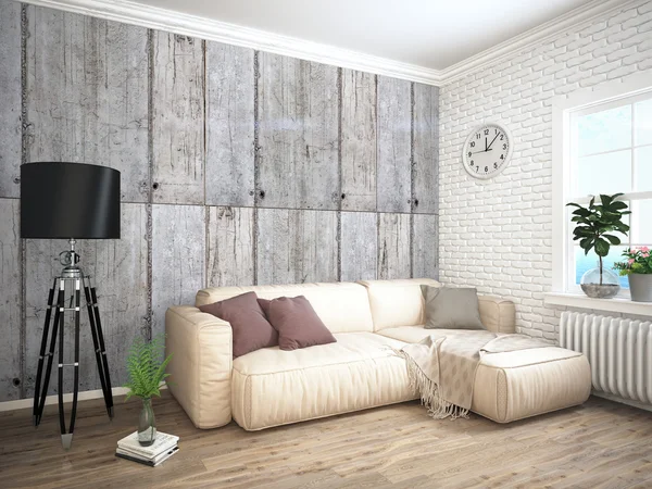 Modern parlak iç. 3D render