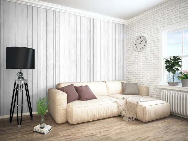 Modern ljus interiör. 3D-rendering — Stockfoto