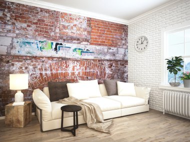 Modern parlak iç. 3D render