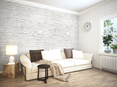 Modern parlak iç. 3D render