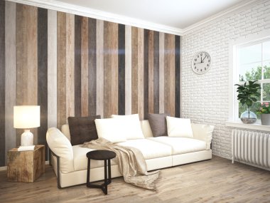 Modern parlak iç. 3D render