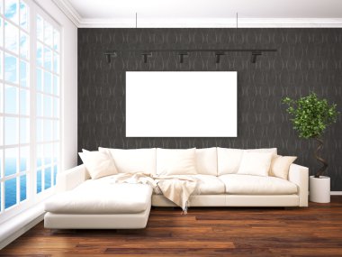 Modern parlak iç. 3D render