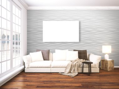 Modern parlak iç. 3D render