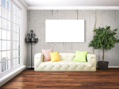 Modern parlak iç. 3D render