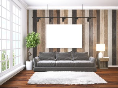 Modern parlak iç. 3D render