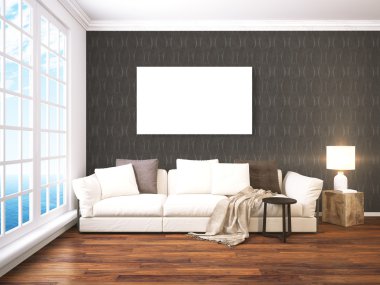 Modern parlak iç. 3D render